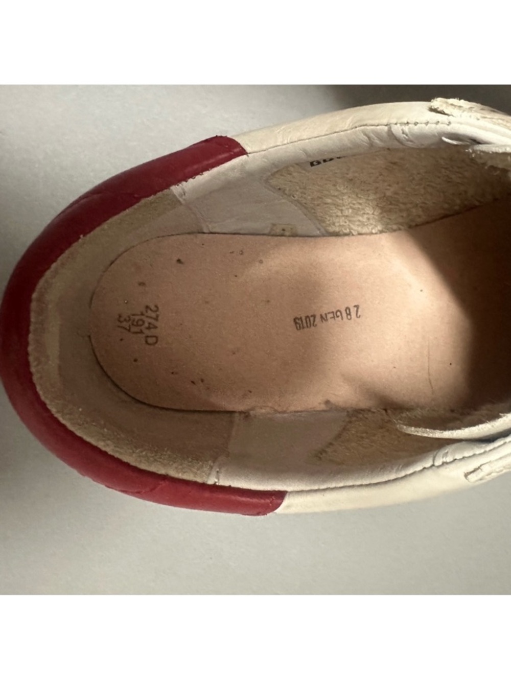 Golden Goose Style White Leather Sneakers with Blue Glitter Star & Red Heel - Picture 9 of 11